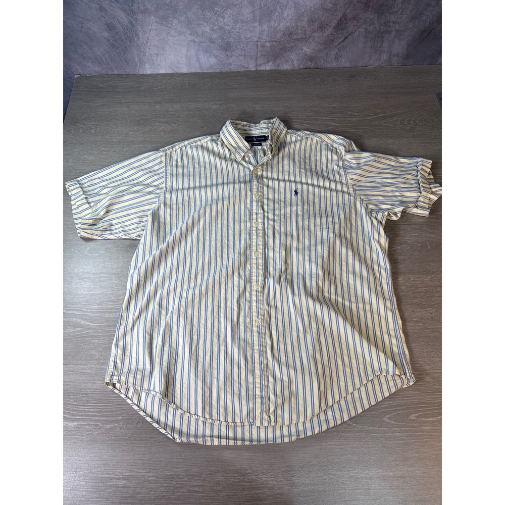 Polo Ralph Lauren Blake Mens XL SS Striped Button Down Shirt Yellow Blue - Picture 2 of 11